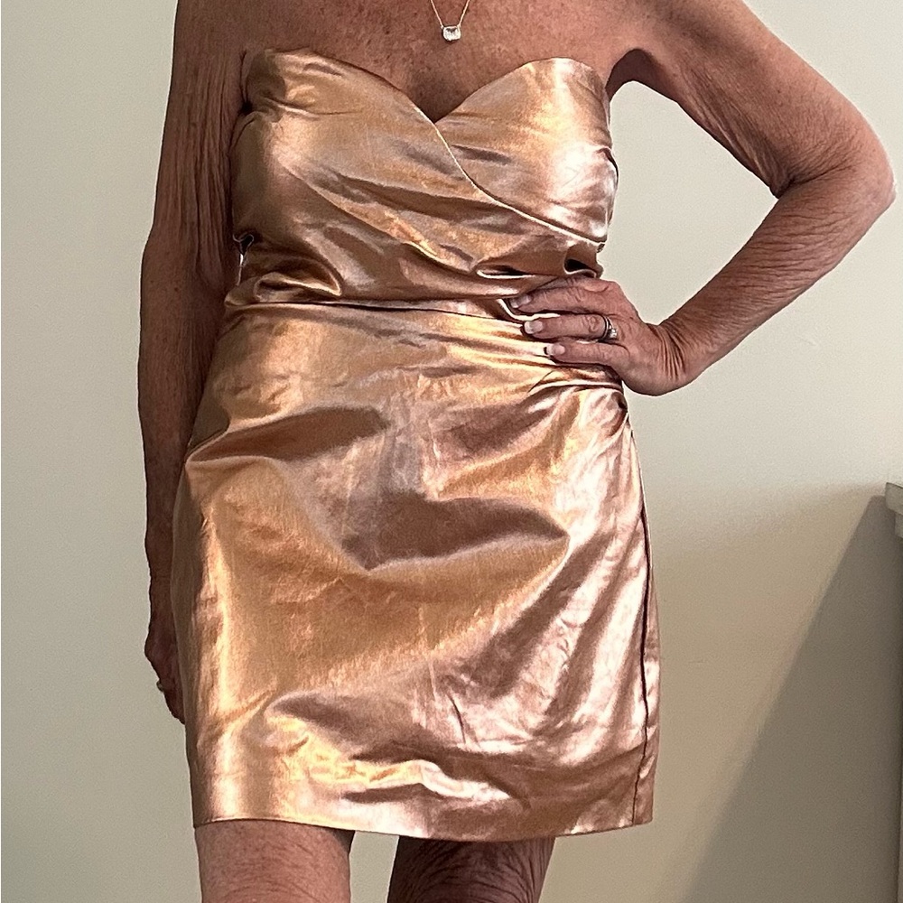 Zara Metallic Rose Gold Strapless Mini Dress